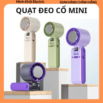 Quạt đeo cổ mini màn hình LED, quạt cầm tay đeo cổ siêu mạnh, quạt mini đeo cổ tích điện, quạt đeo cổ 199 cấp độ gió, q
