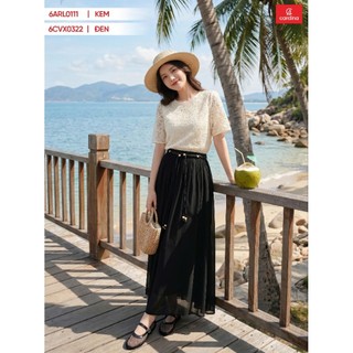 6CVX03,04  Chân váy maxi nữ CARDINA chất liệu chiffon cạp chun phối dây đai 6CVX03