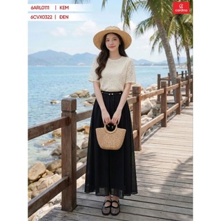 6CVX03,04  Chân váy maxi nữ CARDINA chất liệu chiffon cạp chun phối dây đai 6CVX03
