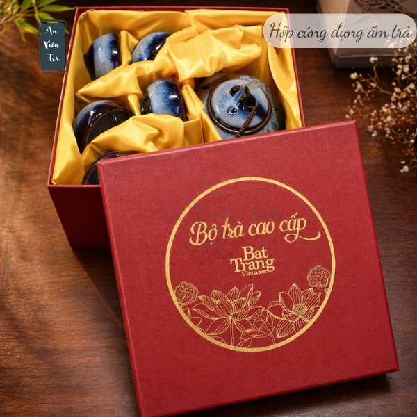 Hộp đựng ấm chén trà cao cấp, hộp si đỏ đựng ấm chén bát tràng , hộp quà biếu cao cấp , hộp quà tặng cao cấp