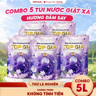 [COMBO 5 Túi] Nước Giặt Xả TopGia Hương Đắm Say Dịu Nhẹ, Lưu Hương 72H, Sạch Sâu Thơm Lâu, Túi 1L