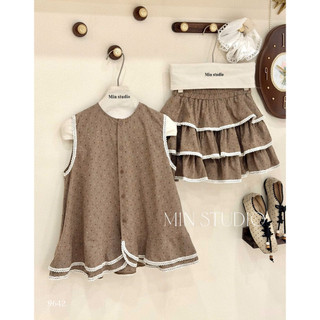 Set Bộ Sát Nách Cổ Tròn Mix Viền Ren Phối Chân Váy Tầng Điệu Đà