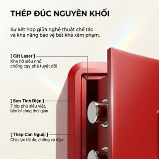 Két Sắt Vân Tay Thông Minh Đỏ Phong Thủy Hút Tài Lộc, Thiết Kế Sang Trọng Cho Gia Đình (45x38x32cm)