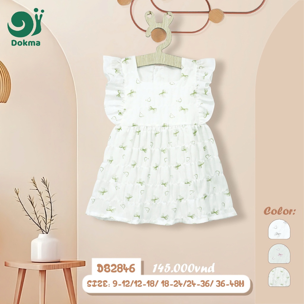(9-14kg, 9-48M) Váy Cộc Tay Điệu Đà  Hoạ Tiết Đáng Yêu Bé Gái Dokma JB356 DB2768 DB2846