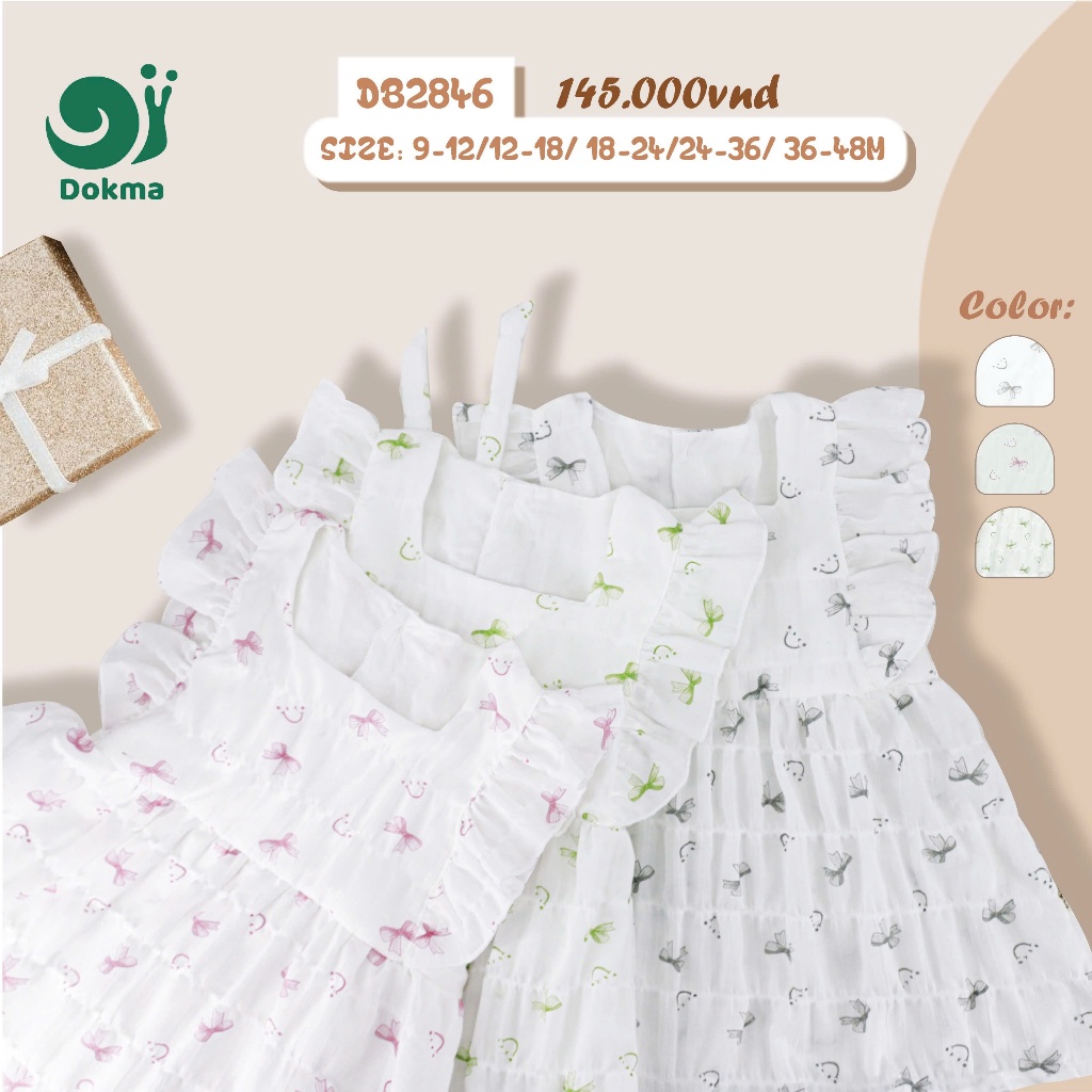 (9-14kg, 9-48M) Váy Cộc Tay Điệu Đà  Hoạ Tiết Đáng Yêu Bé Gái Dokma JB356 DB2768 DB2846