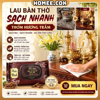 Homee.cok (Lẻ 1 gói) Khăn Bao Sái Bàn Thờ Hương Trầm Phúc Minh - Khăn Ướt Vệ Sinh Bàn Thờ Đồ Thờ, Tiện Lợi