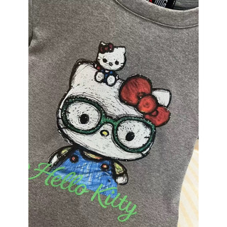 Áo phông cotton cổ tròn cộc tay hình kitty đeo kính form babytee