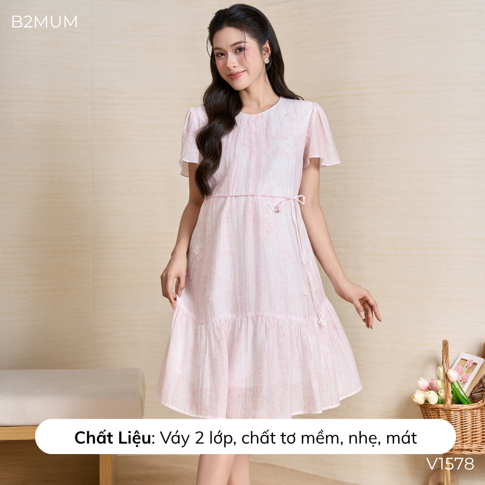 Đầm Bầu Dáng Suông Xòe Nhẹ, Tay Cánh Tiên Nữ Tính – Đi Chơi, Du Lịch, Đi Biển Thoáng Mát Rinna Dress V1578 By B2MUM