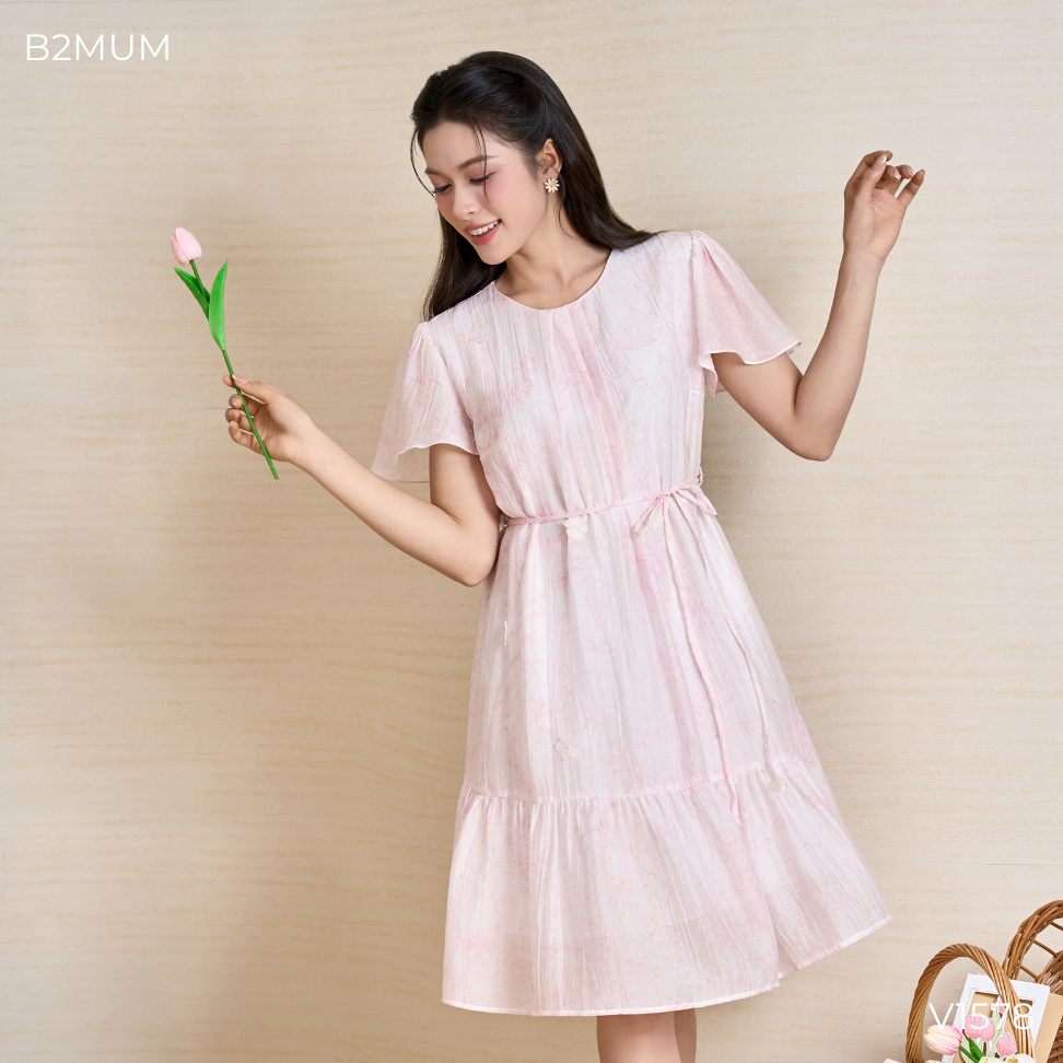 Đầm Bầu Dáng Suông Xòe Nhẹ, Tay Cánh Tiên Nữ Tính – Đi Chơi, Du Lịch, Đi Biển Thoáng Mát Rinna Dress V1578 By B2MUM
