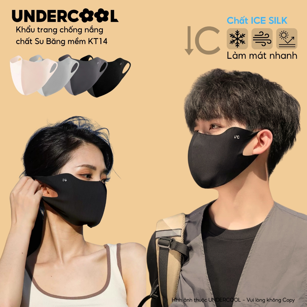 Khẩu Trang Vải Chống Nắng UNDERCOOL Chất Su Băng Ice Silk Làm Mát Nhanh, Chống Tia UV, Bảo Vệ Khóe Mắt Nam Nữ KT14