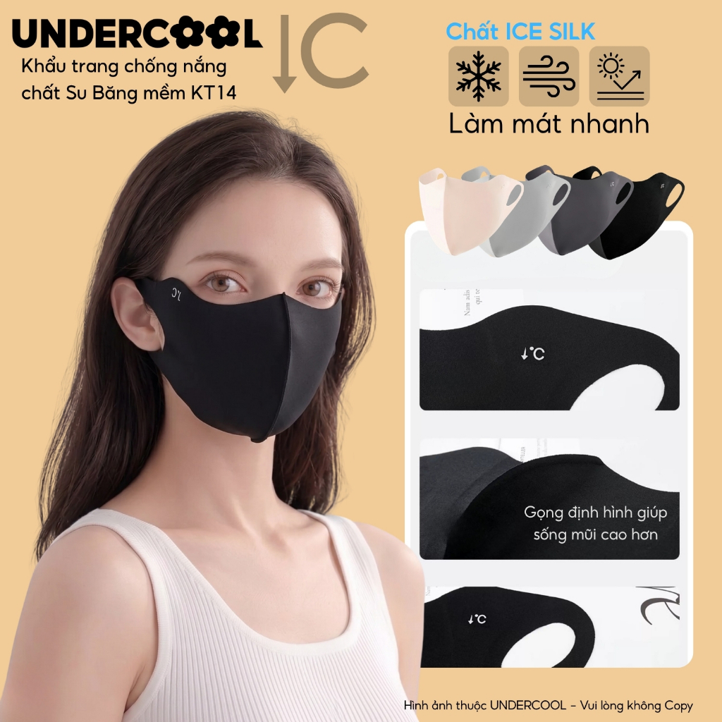 Khẩu Trang Vải Chống Nắng UNDERCOOL Chất Su Băng Ice Silk Làm Mát Nhanh, Chống Tia UV, Bảo Vệ Khóe Mắt Nam Nữ KT14