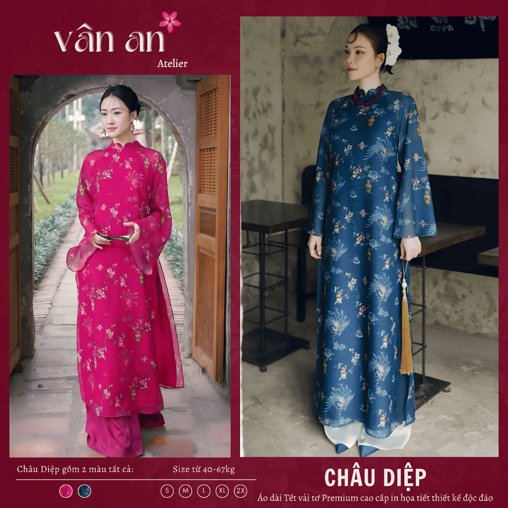 Áo Dài CHÂU DIỆP - Dáng Dài, Tay Dài Với Thiết Kế 4 Tà - Chất Liệu Tơ Premium - Mặc Lễ Tết - Áo Dài Vân An