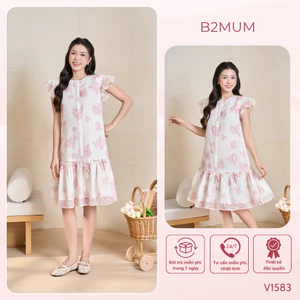 Đầm Bầu Suông Chất Tơ Hoa, Tay Cánh Tiên – Mặc Đi Chơi, Du Lịch, Đi Biển Thoải Mái, Solla Dress V1583 By B2MUM