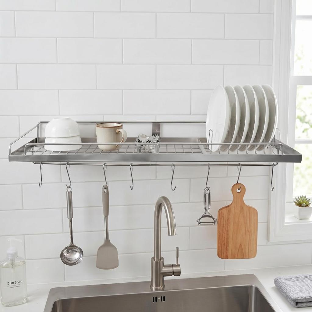 Kệ đa năng la inox WIN Qui Phúc, inox sáng bóng không gỉ, có khay úp đĩa tiện lợi