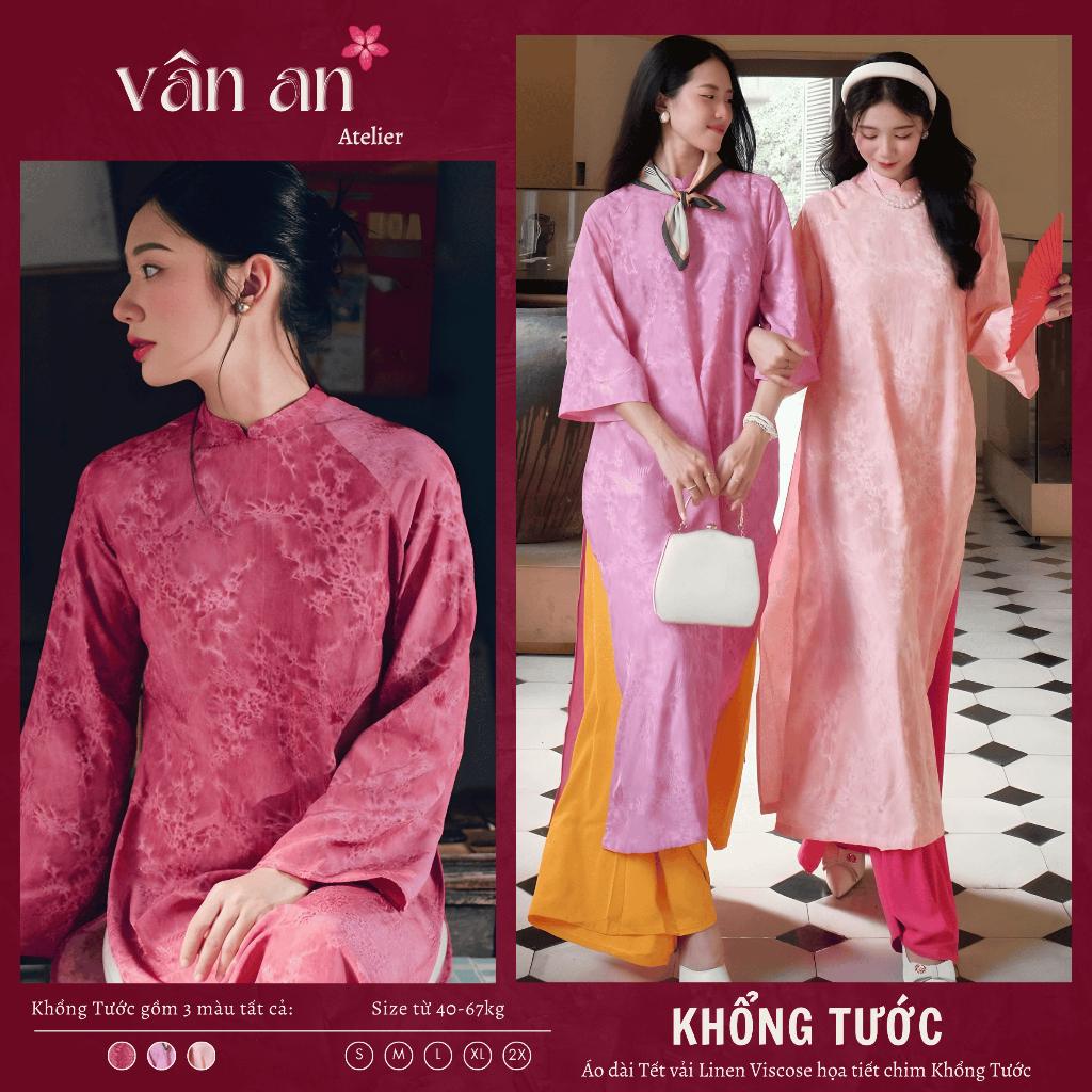 [VÂN AN - SẴN HÀNG] Áo Dài KHỔNG TƯỚC - Dáng Suông, Tay Lỡ Với Thiết Kế Hai Tà - Chất Liệu Lụa Tencel Cao Cấp