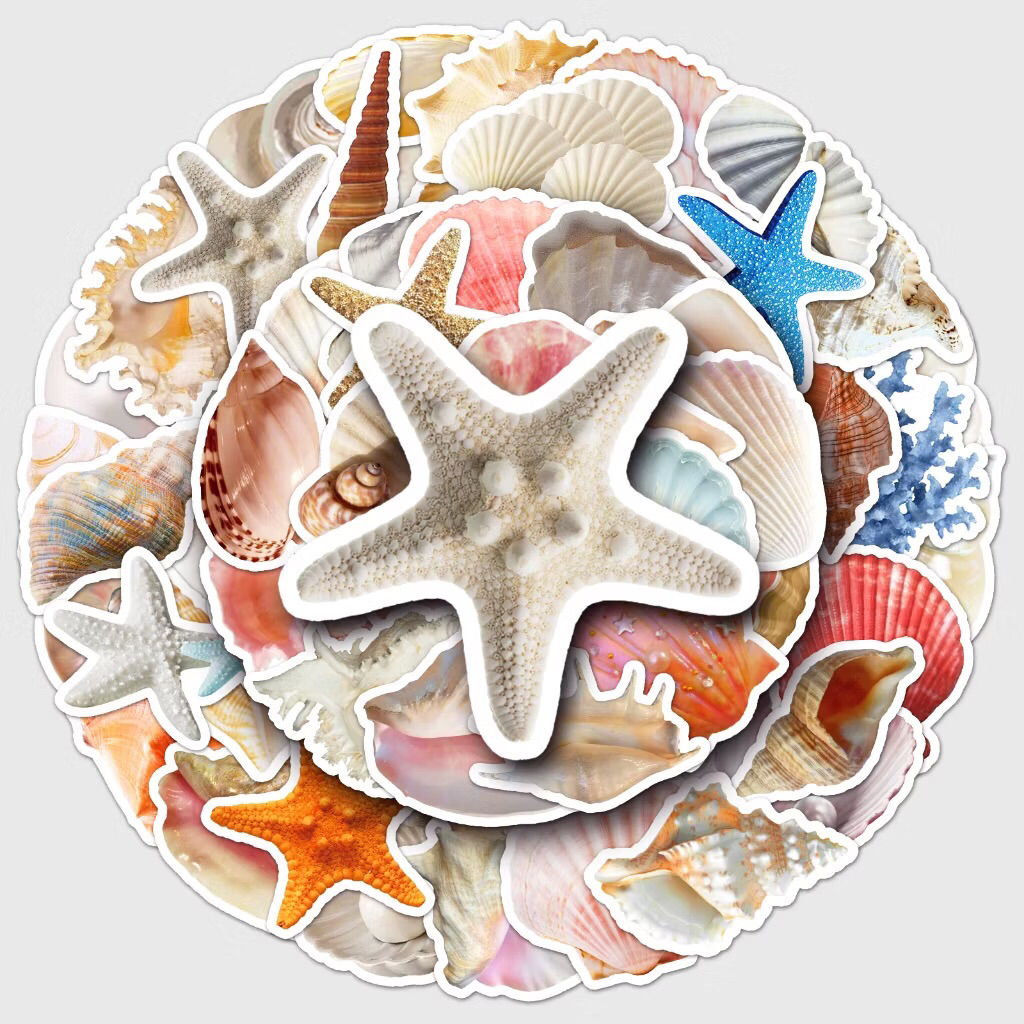 sticker các vỏ ốc và sinh vật biển