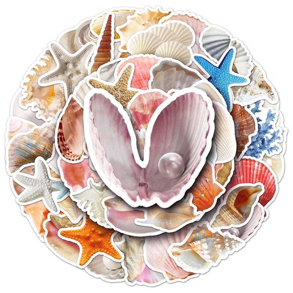 sticker các vỏ ốc và sinh vật biển