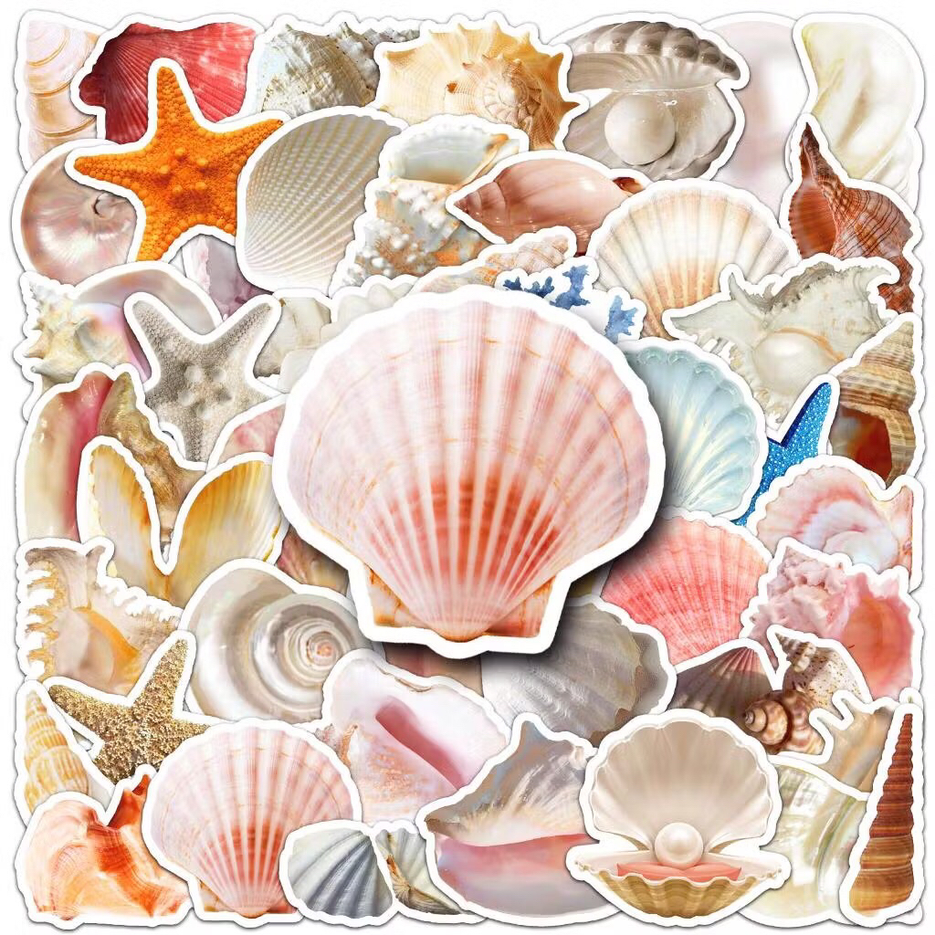 sticker các vỏ ốc và sinh vật biển