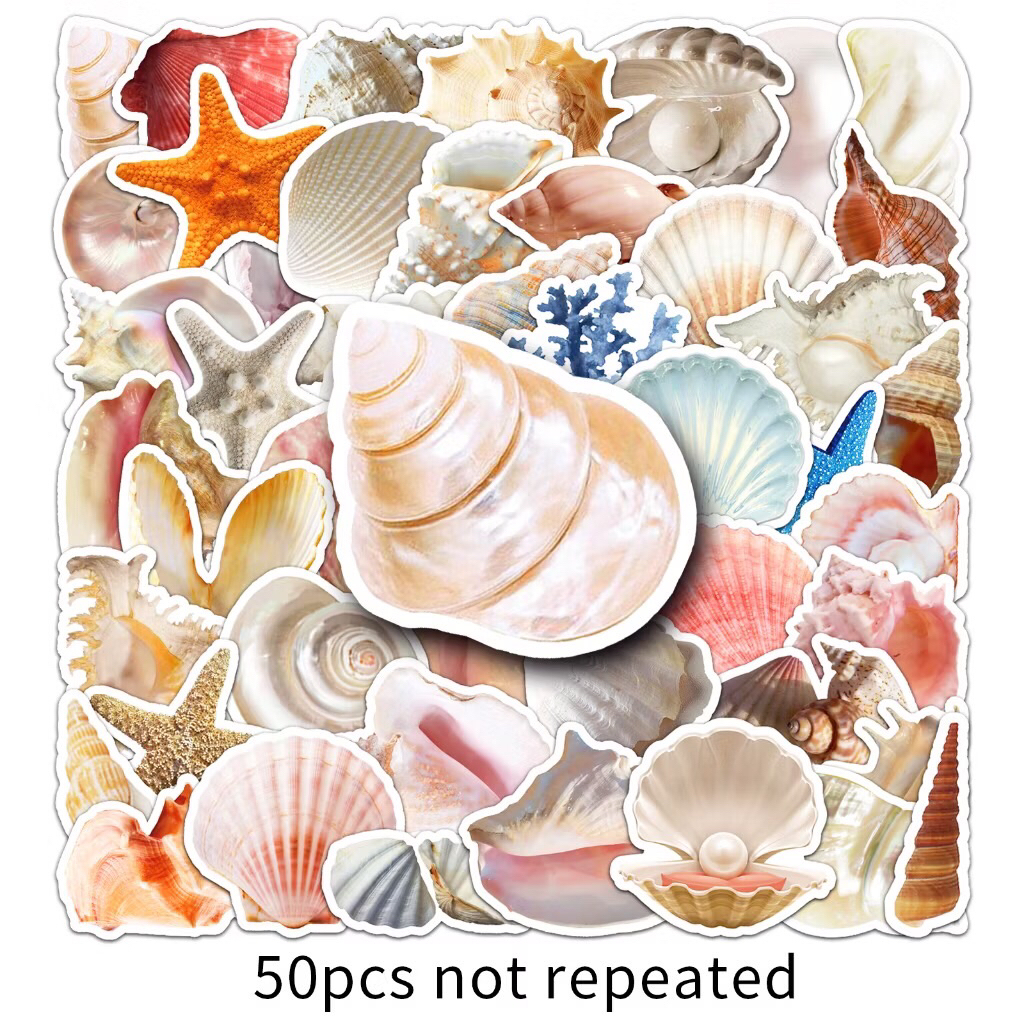 sticker các vỏ ốc và sinh vật biển
