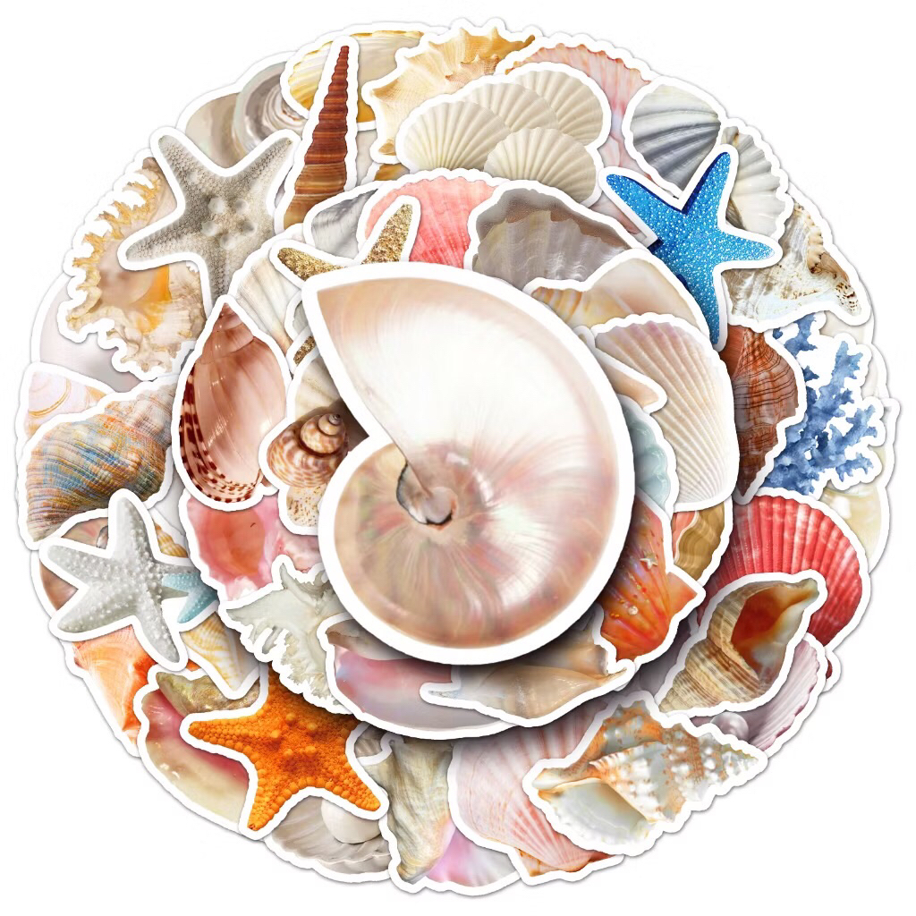 sticker các vỏ ốc và sinh vật biển