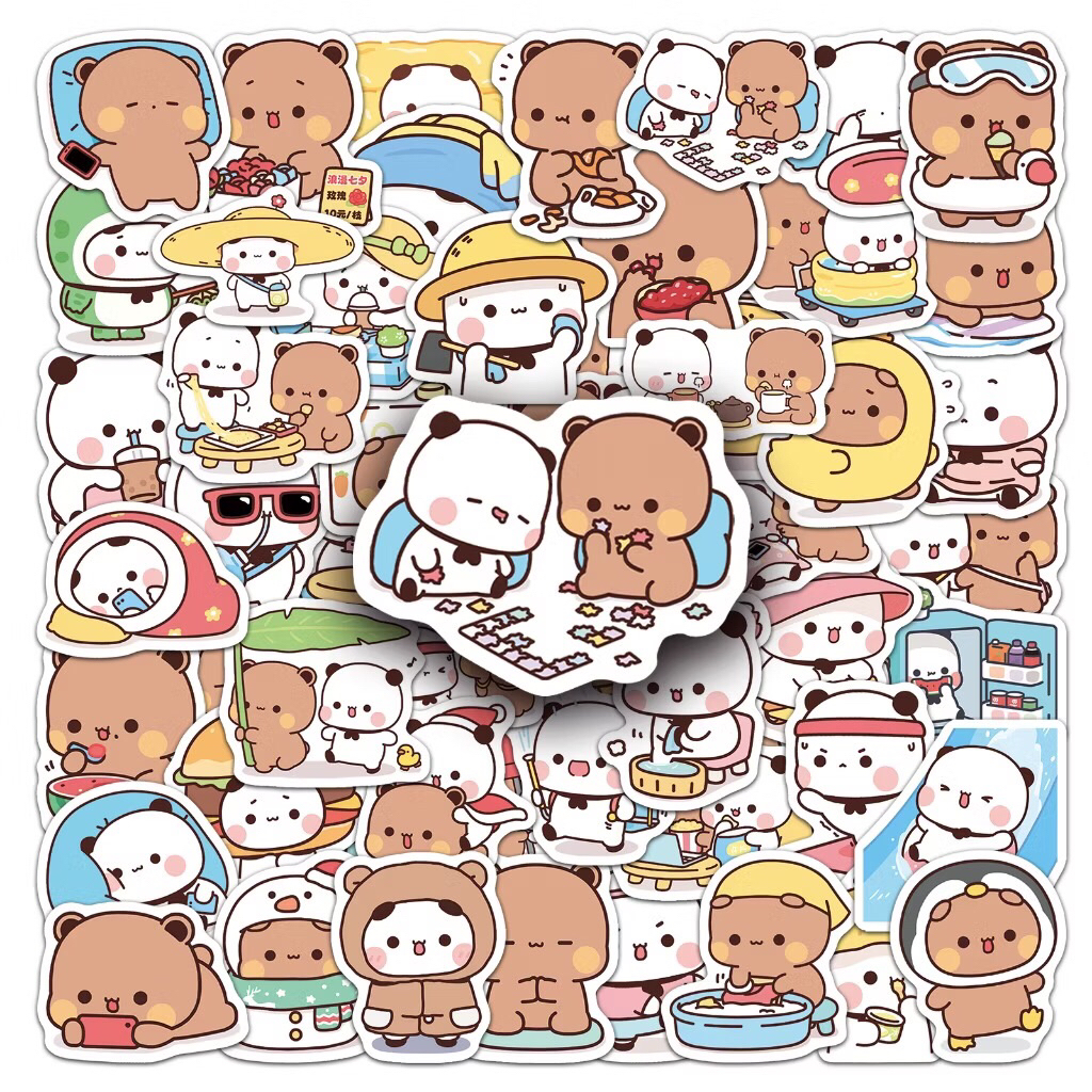 sticker bé gấu nâu trắng