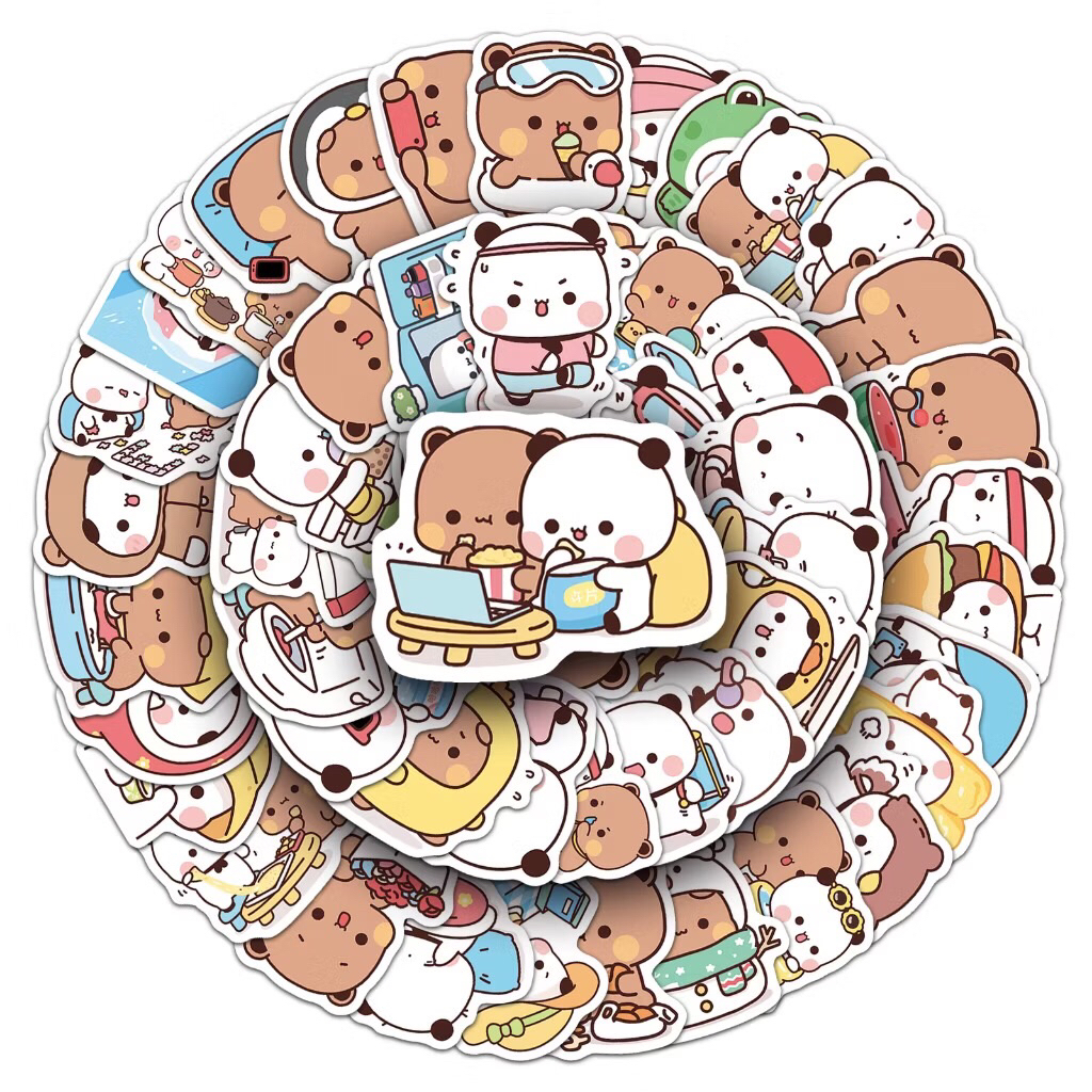 sticker bé gấu nâu trắng