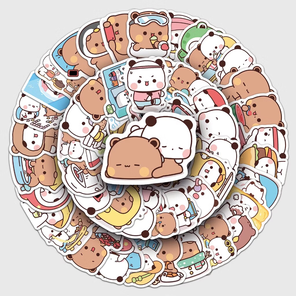sticker bé gấu nâu trắng