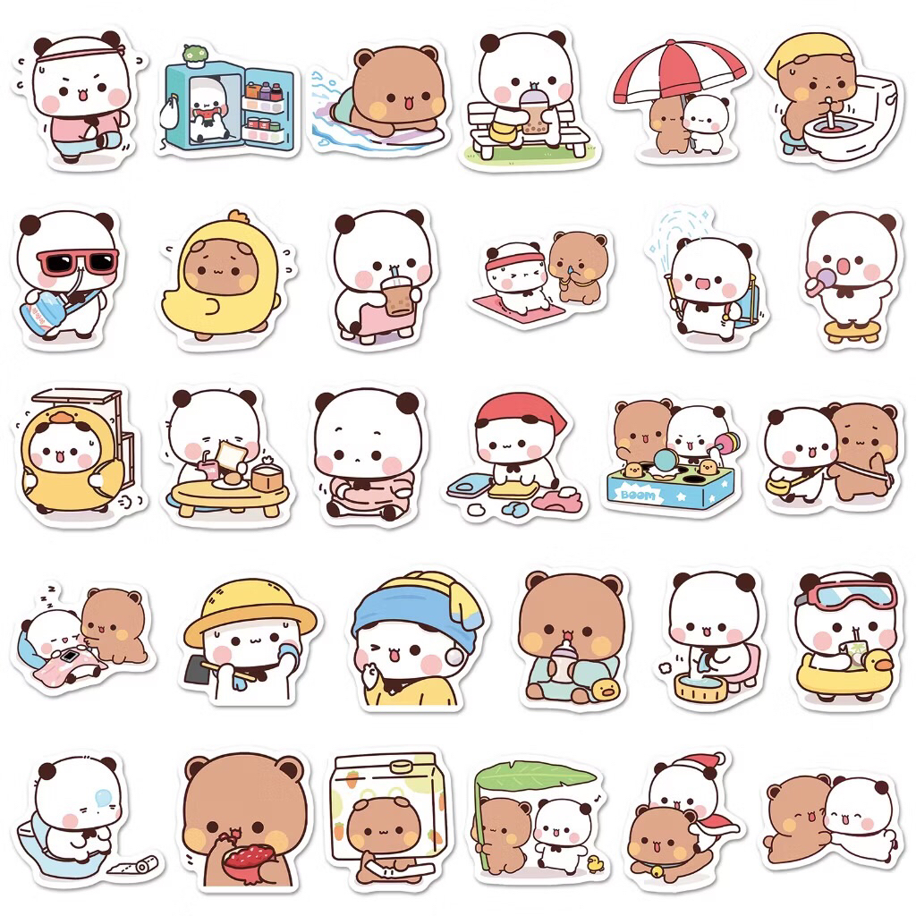 sticker bé gấu nâu trắng