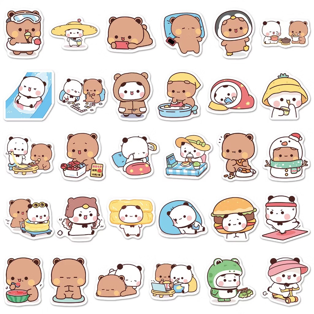 sticker bé gấu nâu trắng