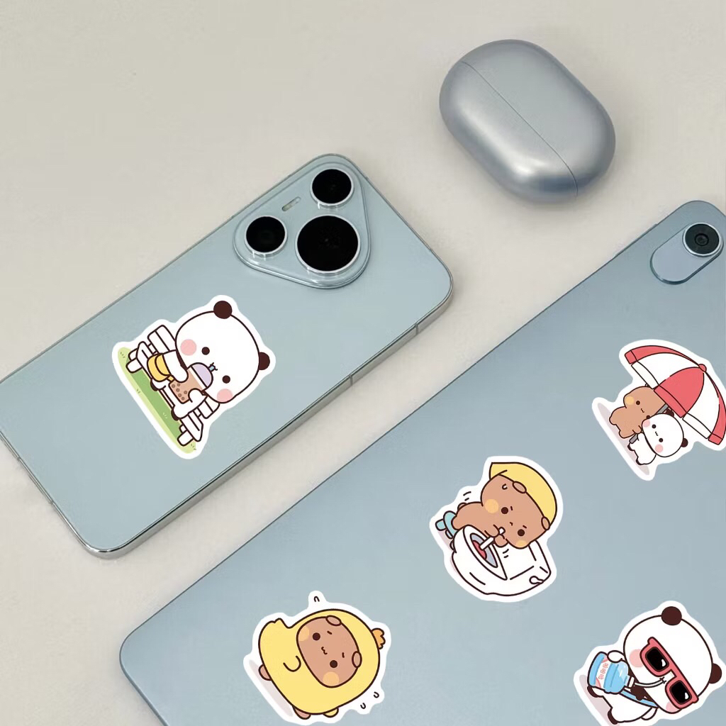 sticker bé gấu nâu trắng