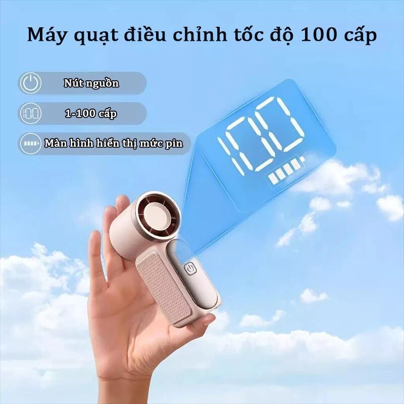 [BẢN MỚI 2026] Quạt Mini Cầm Tay X688, 100 Cấp Độ Gió, Gập Gọn Chữ L, Sạc Type-C, Màn Hình LED – HomeEase – Đồ Nhà Xịn