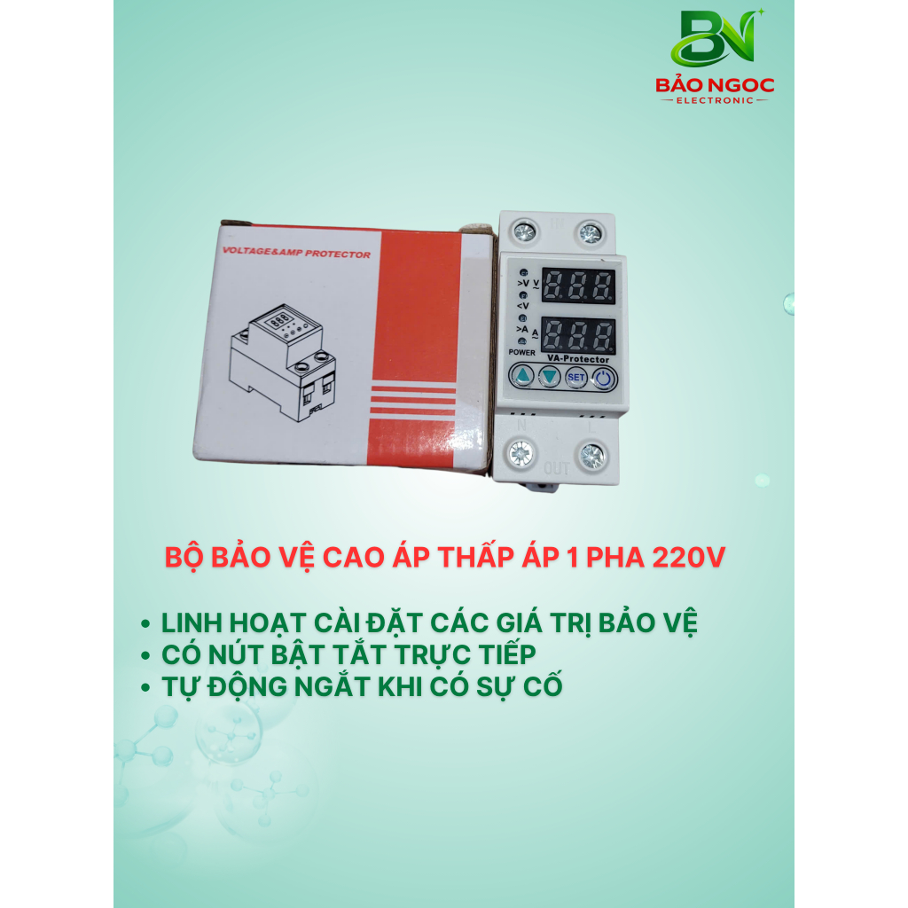 Rơ le bảo vệ điện áp 220V dân dụng, cao áp, thấp áp, mất trung tính LED hiện điện áp