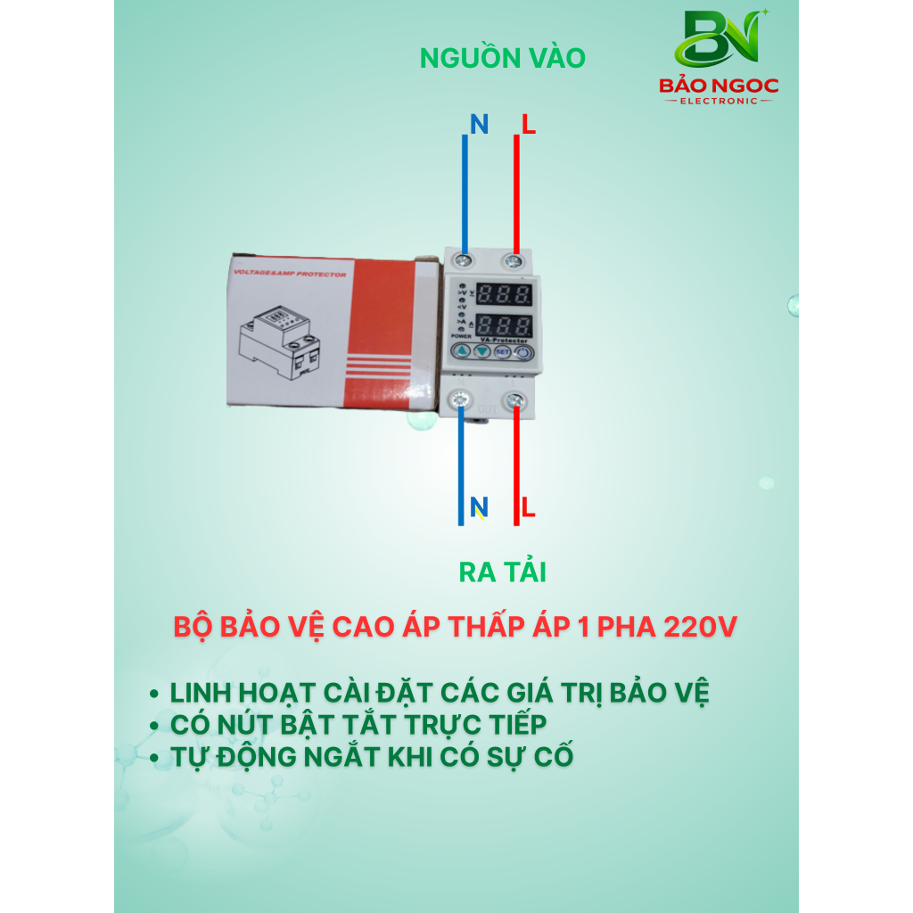 Rơ le bảo vệ điện áp 220V dân dụng, cao áp, thấp áp, mất trung tính LED hiện điện áp
