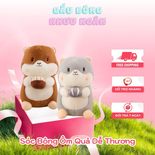 Gấu Bông Sóc Bông Ôm Quả Dễ Thương, Thú Nhồi Bông Mềm Mại, Quà Tặng & Trang Trí Đáng Yêu