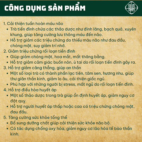 Trà Tiền Đình Ù Tai - Bội Lan Đường - Thiếu Má.u não, tụt huyết áp, tiền mãn kinh - Túi 50 Lọc