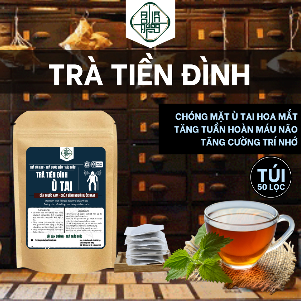 Trà Tiền Đình Ù Tai - Bội Lan Đường - Thiếu Má.u não, tụt huyết áp, tiền mãn kinh - Túi 50 Lọc