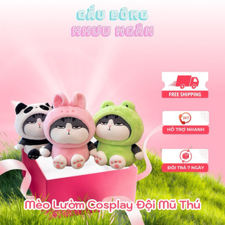 Gấu Bông Mèo Lườm Cosplay Đội Mũ Thú, Thú Nhồi Bông Mềm Mại, Đồ Chơi Gấu Bông Trang Trí & Quà Tặng