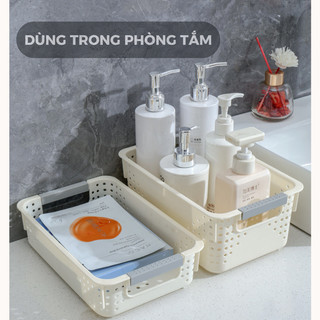 Giỏ nhựa đa kích thước đựng đồ đa năng, khay nhựa, rổ nhựa đựng đồ có tay cầm xám decor tối giản HomieTech