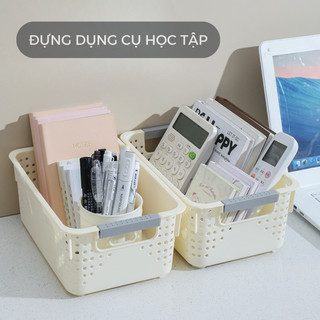 Giỏ nhựa đa kích thước đựng đồ đa năng, khay nhựa, rổ nhựa đựng đồ có tay cầm xám decor tối giản HomieTech
