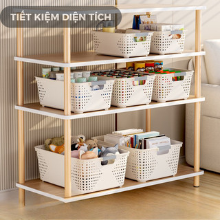 Giỏ nhựa đa kích thước đựng đồ đa năng, khay nhựa, rổ nhựa đựng đồ có tay cầm xám decor tối giản HomieTech