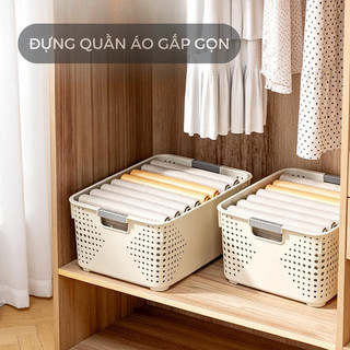 Giỏ nhựa đa kích thước đựng đồ đa năng, khay nhựa, rổ nhựa đựng đồ có tay cầm xám decor tối giản HomieTech