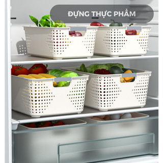 Giỏ nhựa đa kích thước đựng đồ đa năng, khay nhựa, rổ nhựa đựng đồ có tay cầm xám decor tối giản HomieTech