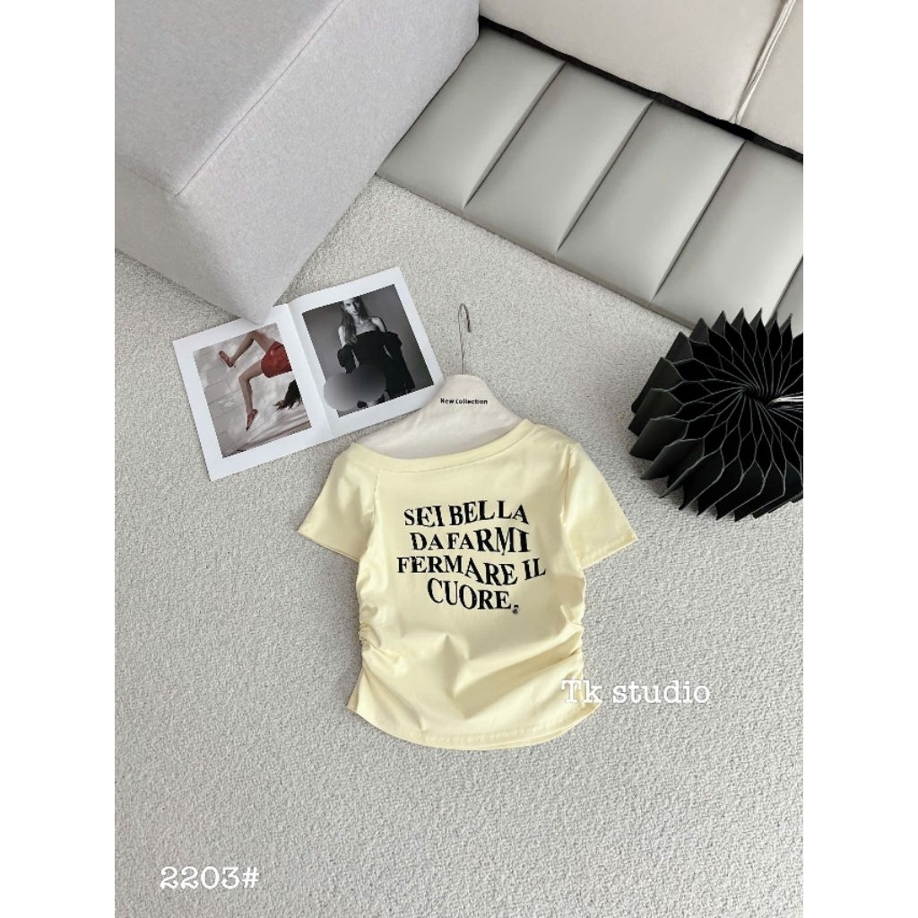 [𝑯𝒂 𝑨𝒏𝒉] Áo Cộc Phông  Trễ Vai Chữ SELBELLA QCL1 : 40- 50kg
