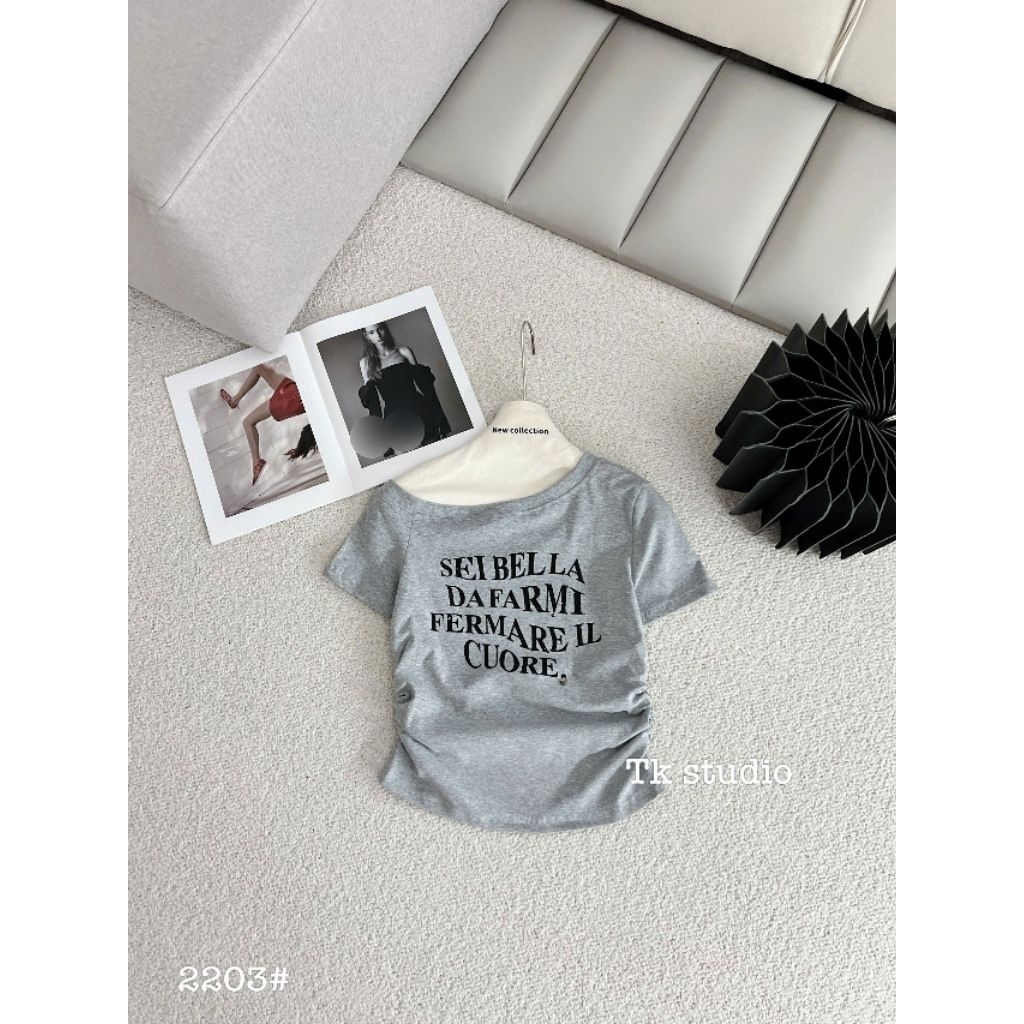 [𝑯𝒂 𝑨𝒏𝒉] Áo Cộc Phông  Trễ Vai Chữ SELBELLA QCL1 : 40- 50kg