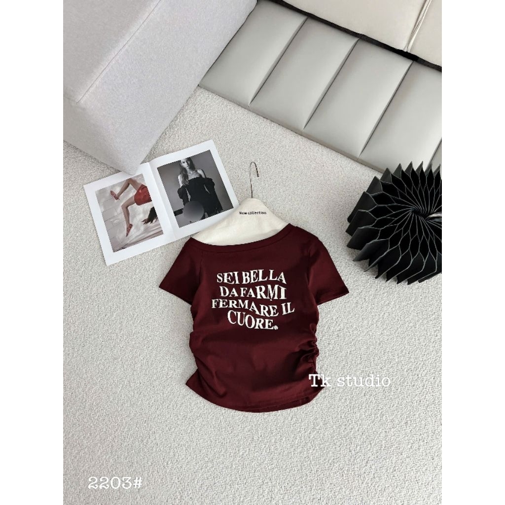 [𝑯𝒂 𝑨𝒏𝒉] Áo Cộc Phông  Trễ Vai Chữ SELBELLA QCL1 : 40- 50kg