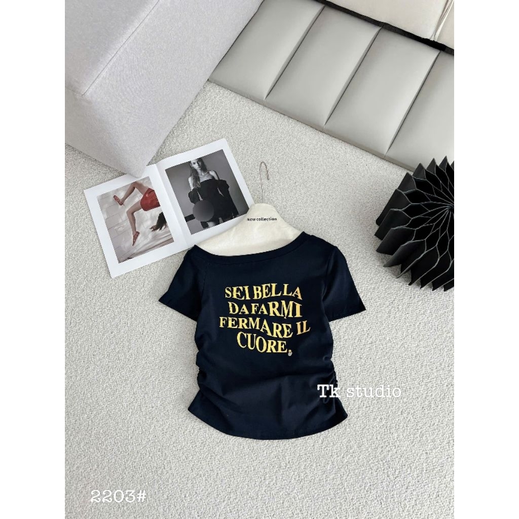 [𝑯𝒂 𝑨𝒏𝒉] Áo Cộc Phông  Trễ Vai Chữ SELBELLA QCL1 : 40- 50kg