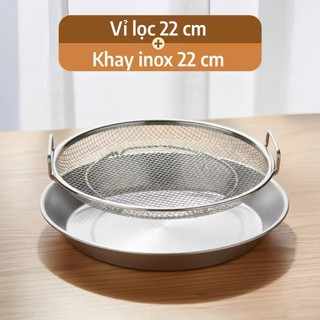 Khay kèm vỉ lưới lọc dầu ăn có tay cầm, chất liệu inox an toàn - tiện dụng, siêu bền