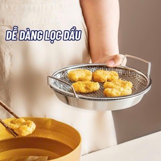Khay kèm vỉ lưới lọc dầu ăn có tay cầm, chất liệu inox an toàn - tiện dụng, siêu bền