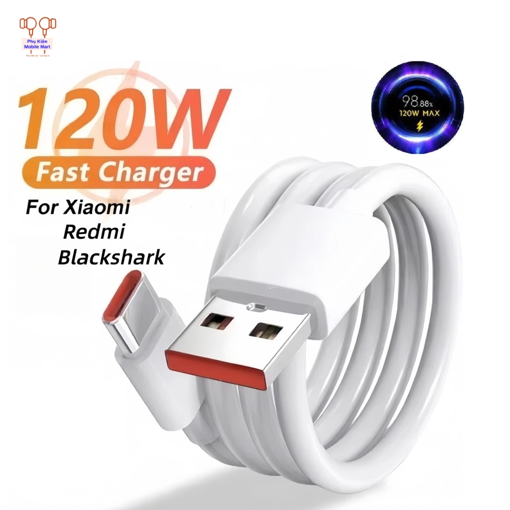 Cáp Sạc Nhanh USB to Type C 120W – Dây Sạc Siêu Nhanh 6A, Sạc Nhanh PD/QC, Cho Tablet, Laptop