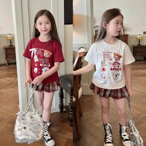 .Chân váy+Áo.Váy xếp ly cho bé gái in họa tiết hoạt hình,chất vải cotton mềm mịn thoáng mát.V10